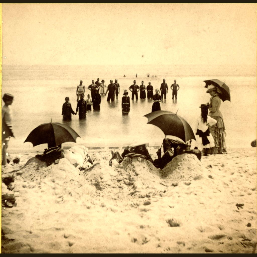 [View of people on the beach, Old Orchard Beach, Maine.]