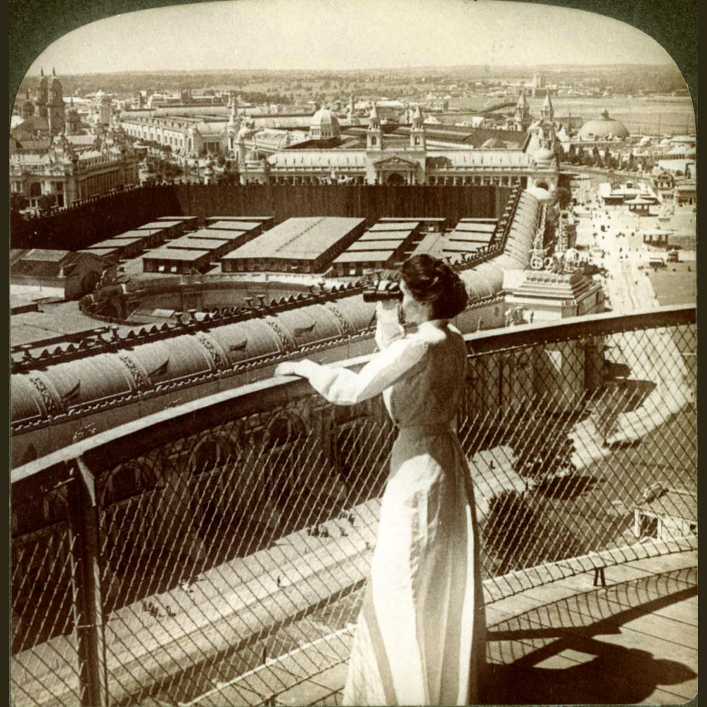 From Wireless Tel. Tower west over huge Manufactures Bldg. to the Pike. Louisiana Purchase Exposition